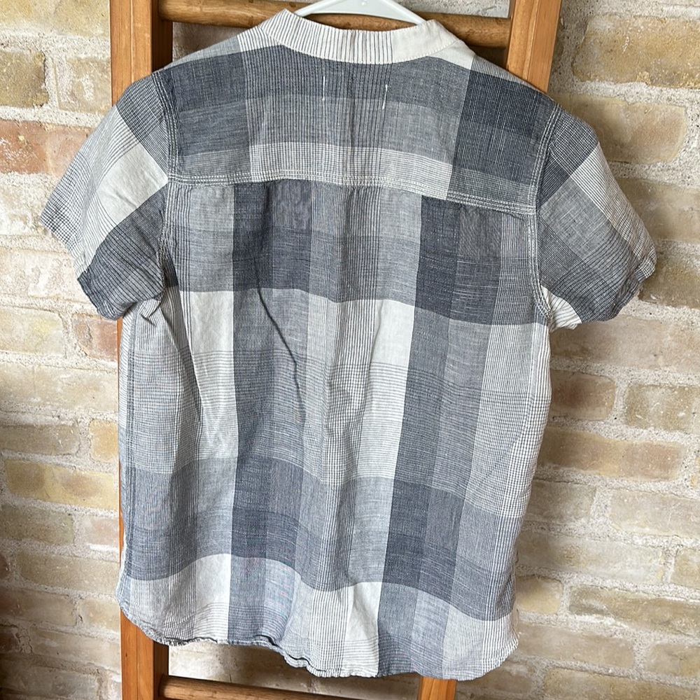 Madewell shortsleeve mandarin color plaid cotton/linen button down blouse size S - Picture 5 of 7